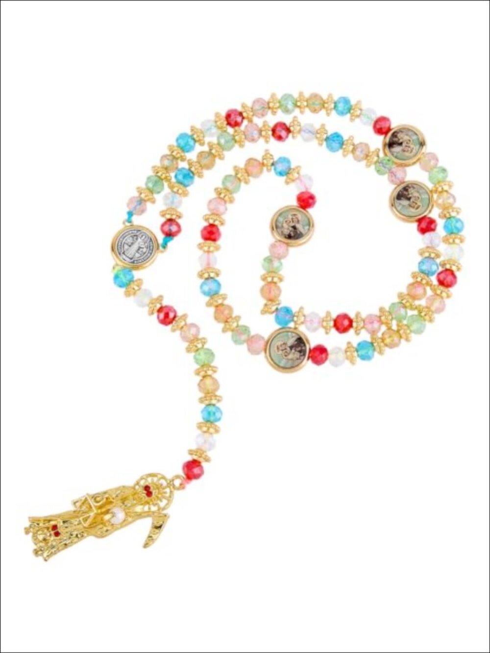 Santa Muerte Rosary Necklace Glass Bead Pendant Religious Jewelry